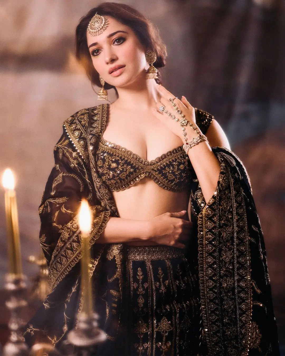 Tamanna Bhatia Stills in Beautiful Black Designer Lehenga Choli